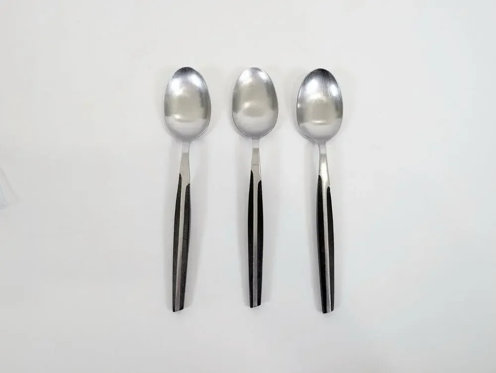 Vintage Eldan ELD2 Serving Spoons Lot of 3 Black Handle Stainless Steel